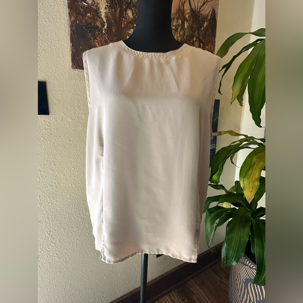 EUC Notations sheer Beige/Tan Polyester Sleeveless Round Neck Tank Top Sz XL